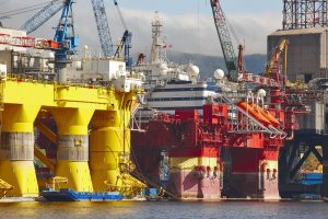 Oil and gas platform in Norway. Energy industry. Petroleum exploration